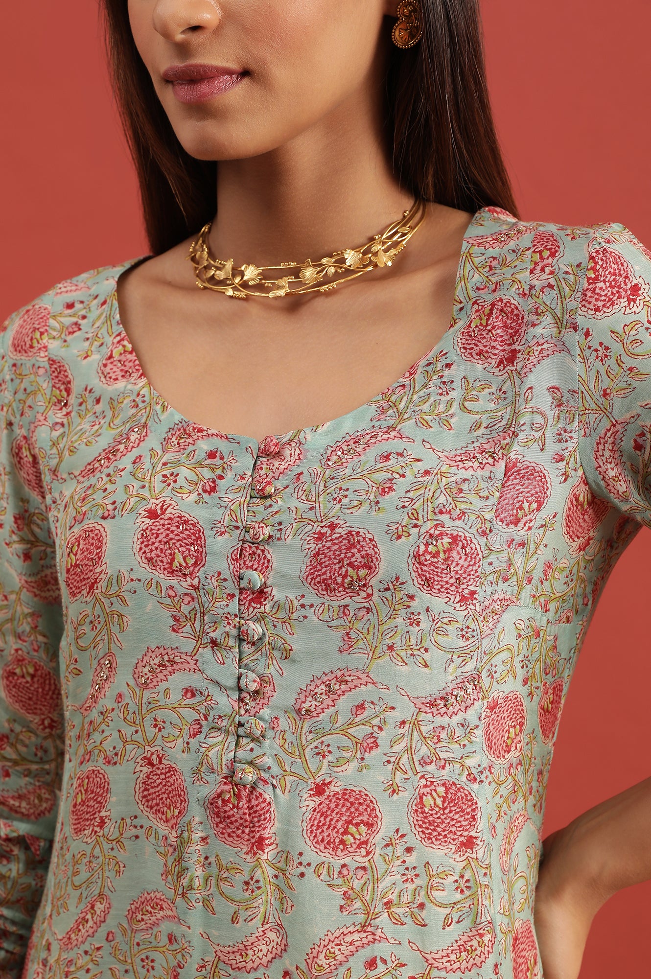 Mint Green Flared Kurta In Lyocell