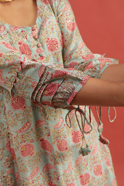 Mint Green Flared Kurta In Lyocell