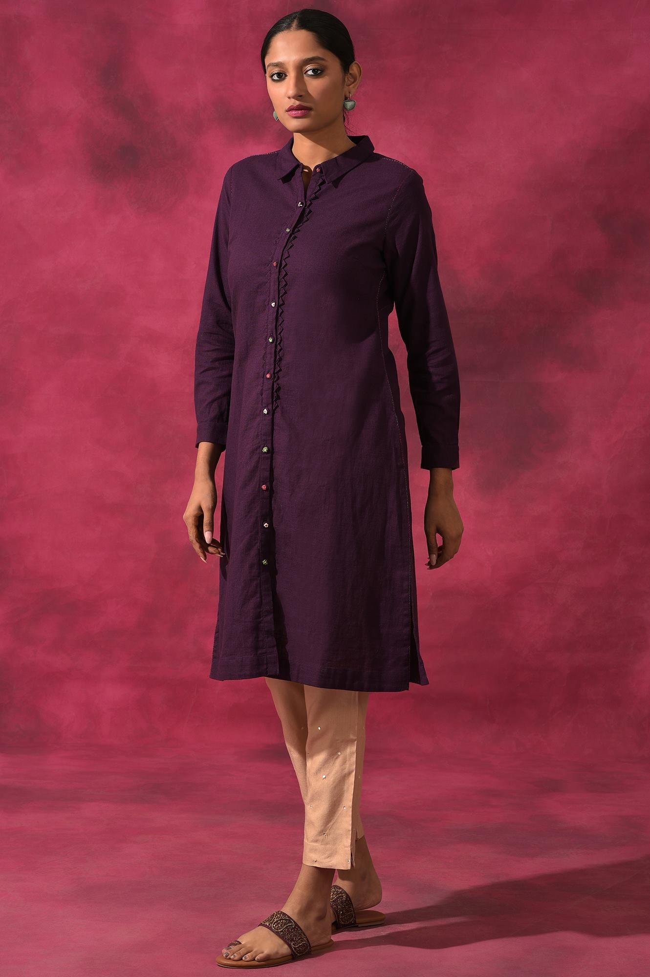 Purple Shirtdress In Cotton Slub