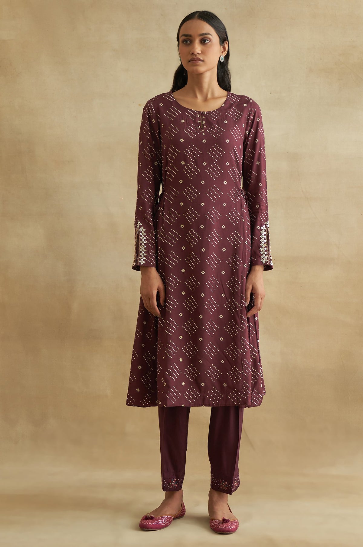 Deep Burgundy Bandhej Print kurta - XS