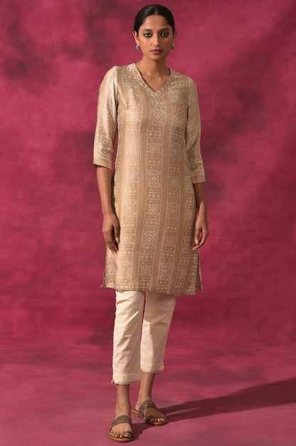 Light Grey V-Neck Lustrous Satin kurta