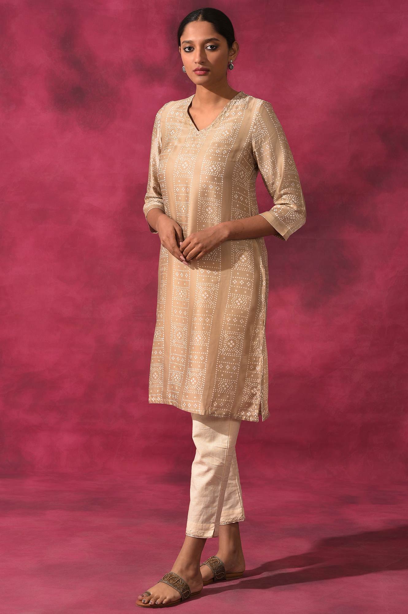 Light Grey V-Neck Lustrous Satin kurta
