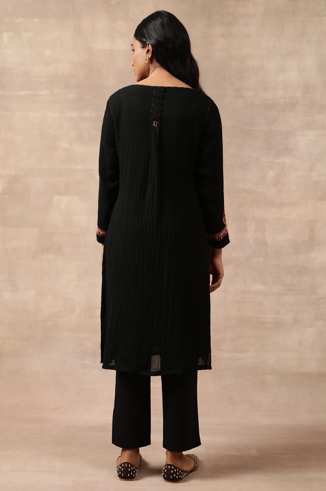 Black Woollen Embroidered kurta
