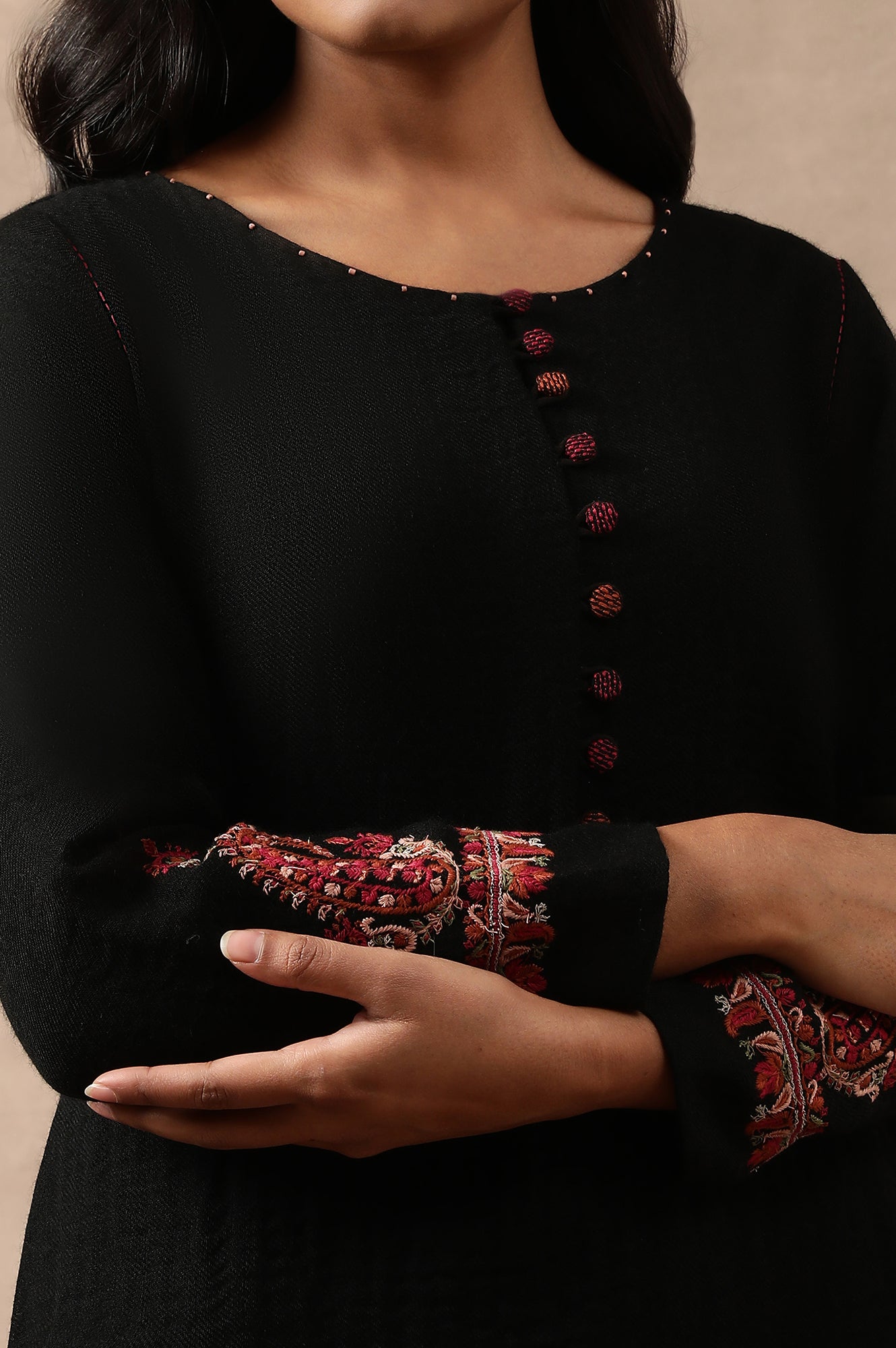 Black Woollen Embroidered kurta