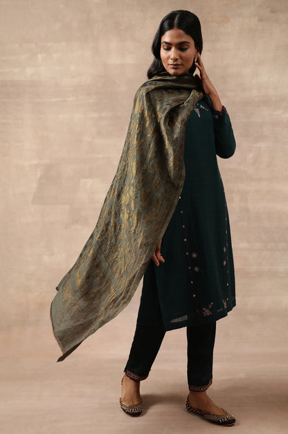 Teal Woollen Embroidered kurta