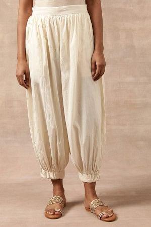 Ecru Pleated Hem Salwar Pants - wforwoman