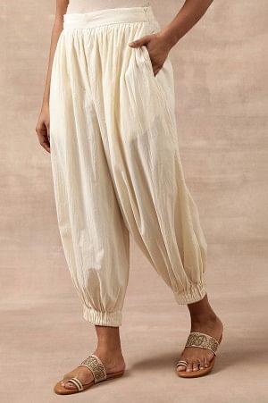 Ecru Pleated Hem Salwar Pants - wforwoman