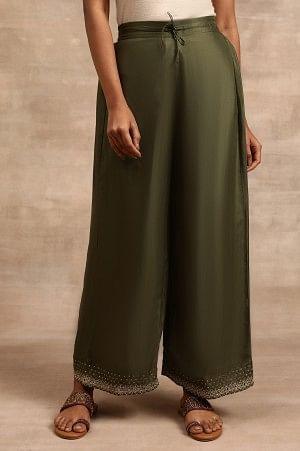 Olive Green Solid Parallel Pants - wforwoman