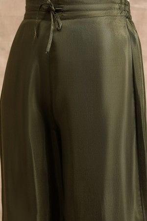 Olive Green Solid Parallel Pants - wforwoman