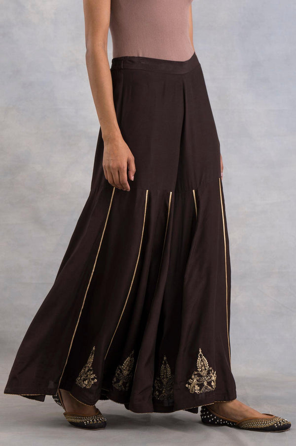 Dark Brown Sharara With Embroidery