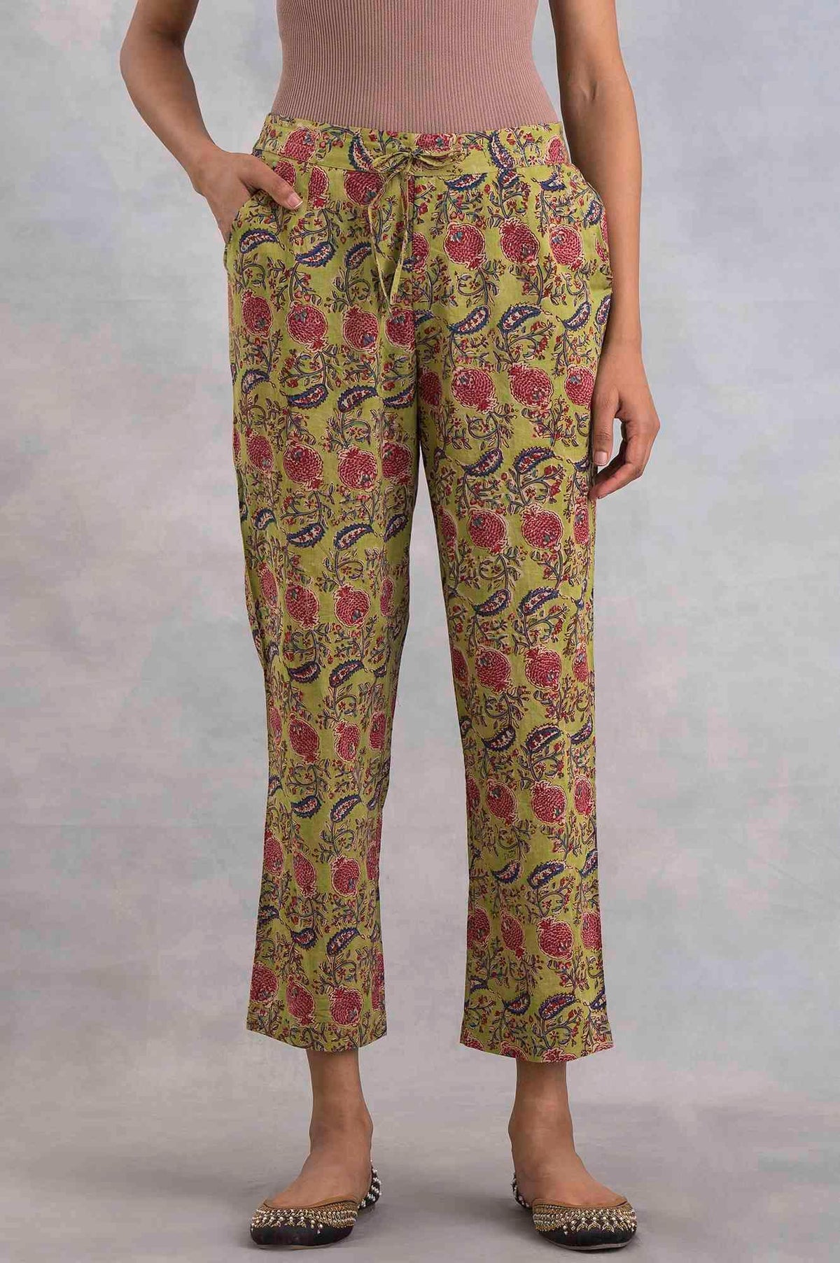 Hand Block Printed Straight Pants - S