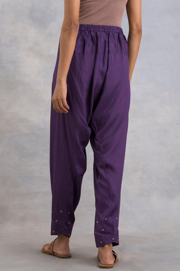Purple Solid Salwar Pants With Embroidery