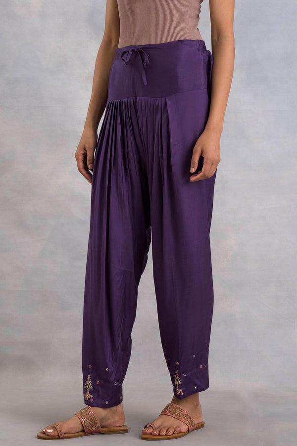 Purple Solid Salwar Pants With Embroidery