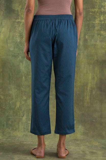 Blue Solid Straight Pants