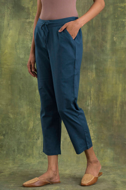 Blue Solid Straight Pants