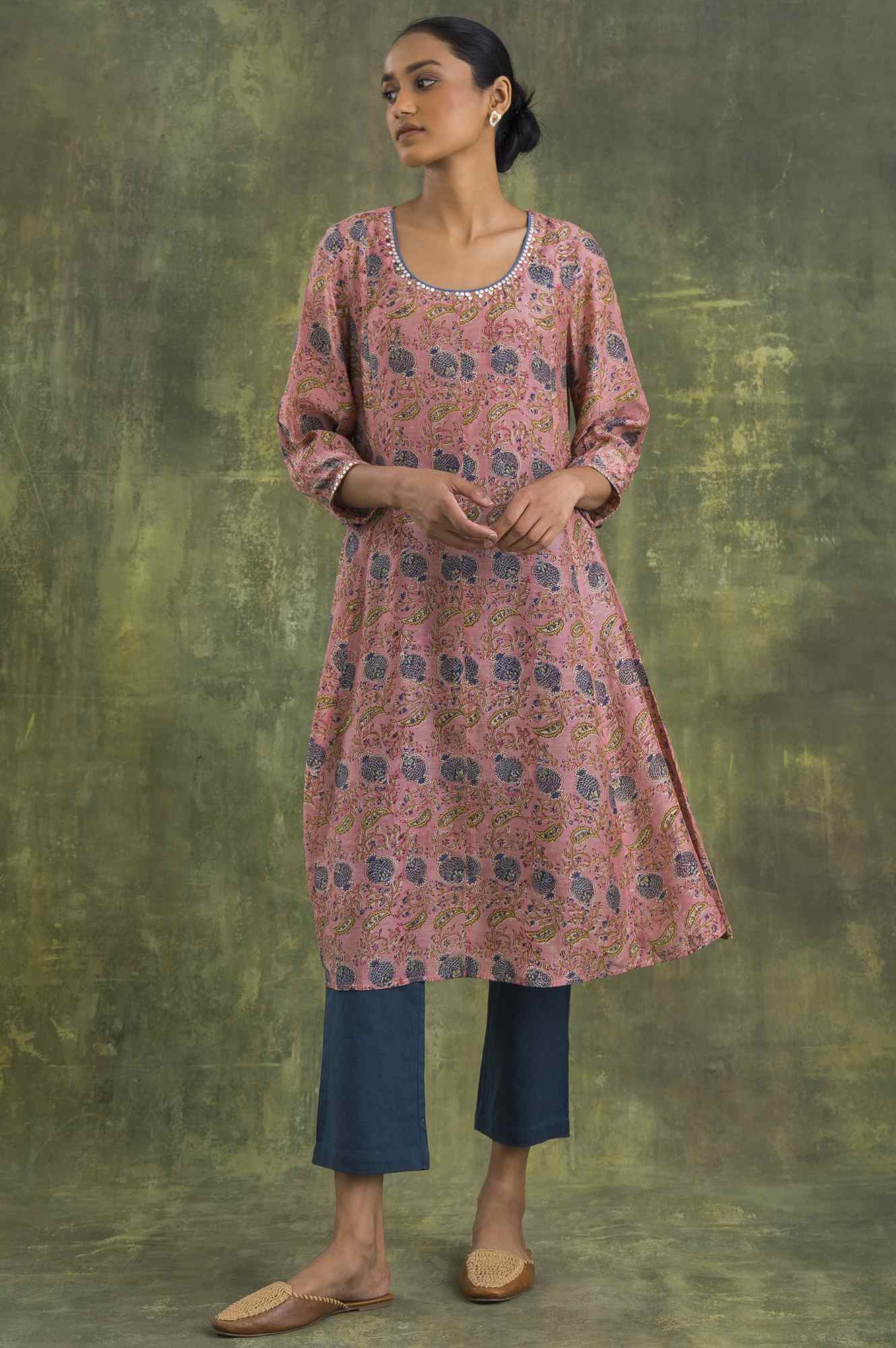 Blue Solid Straight Pants