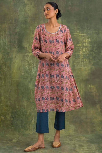 Blue Solid Straight Pants