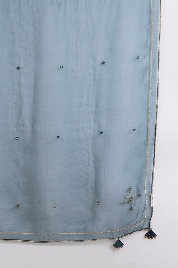 Blue Silk Organza Embroidered Drape