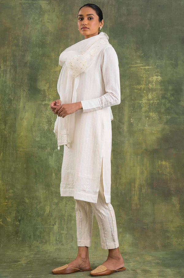 Ecru Silk Organza Embroidered Drape