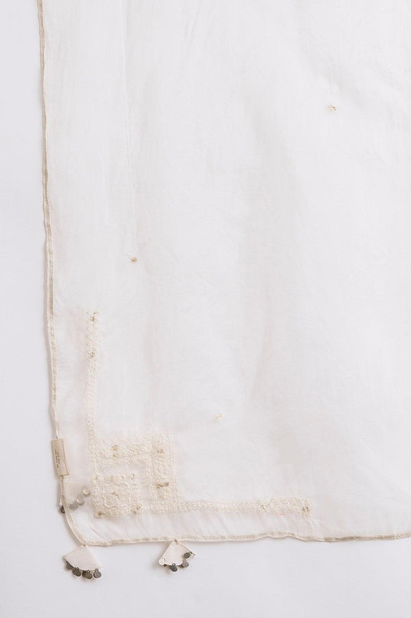 Ecru Silk Organza Embroidered Drape