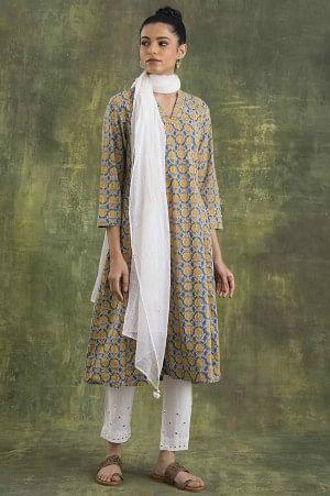 Ecru Kota Doriya Mukaish Drape