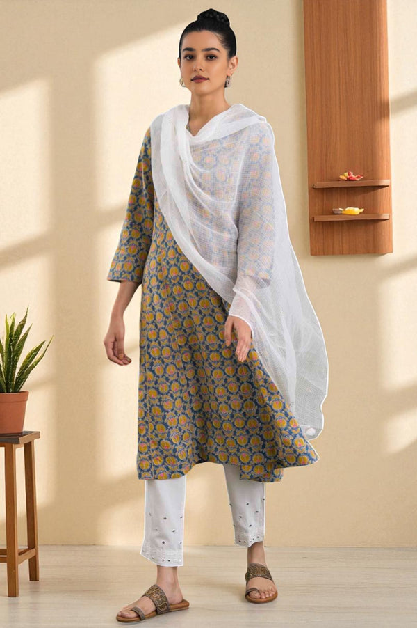 Ecru Kota Doriya Mukaish Drape