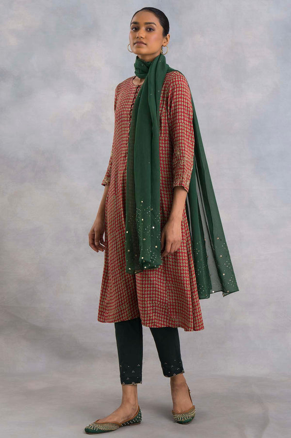 Green Solid Silk Organza Drape