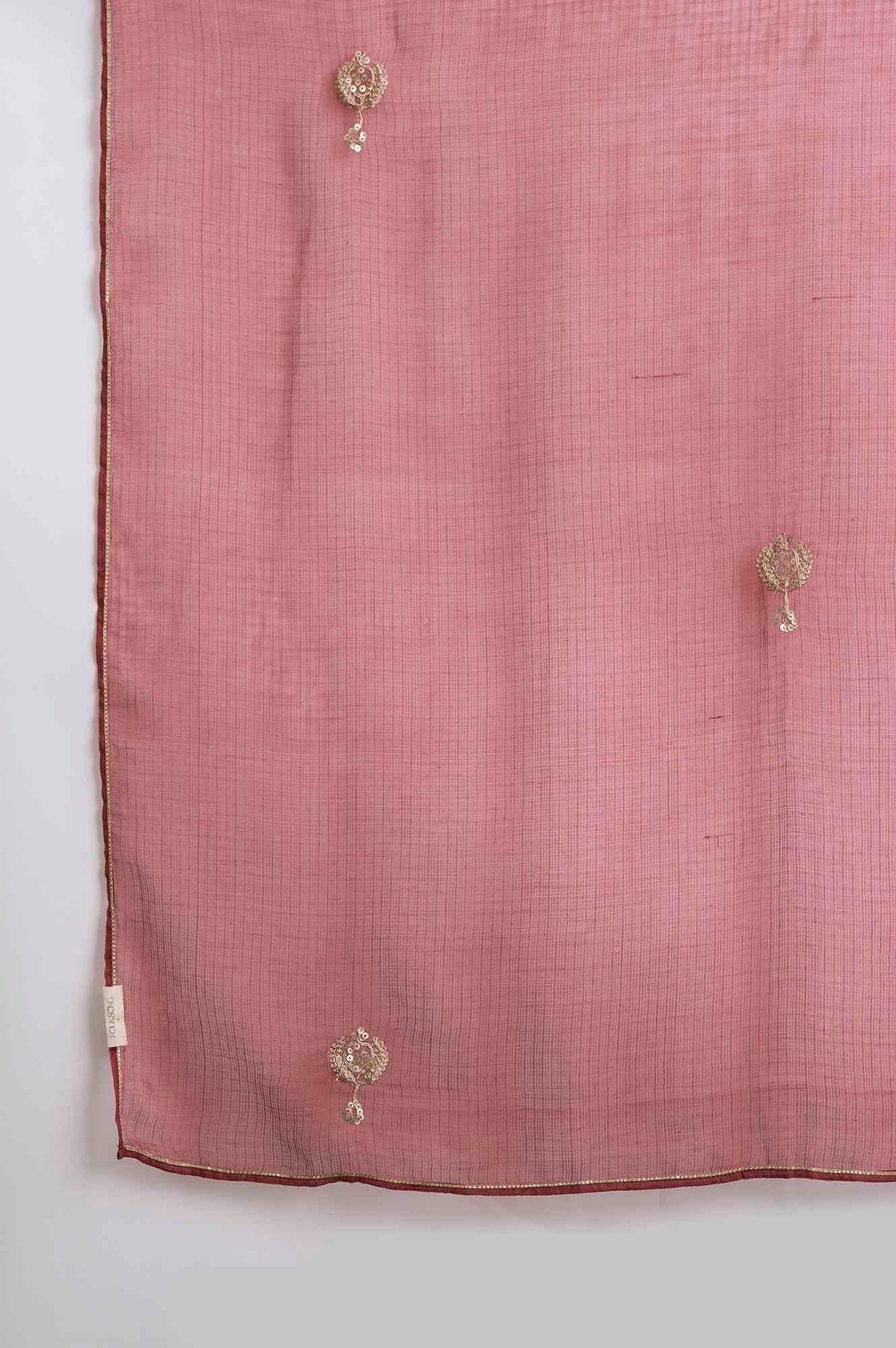 Pink Solid Cotton Silk Kota Drape - wforwoman