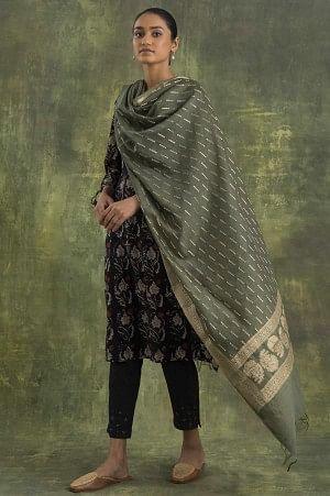 Olive Green Woven Jacquard Drape