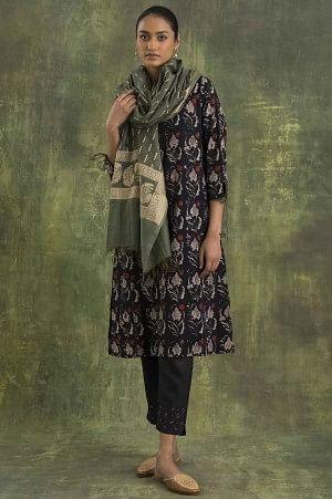 Olive Green Woven Jacquard Drape