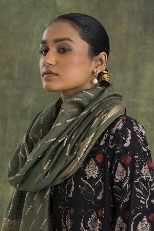 Olive Green Woven Jacquard Drape