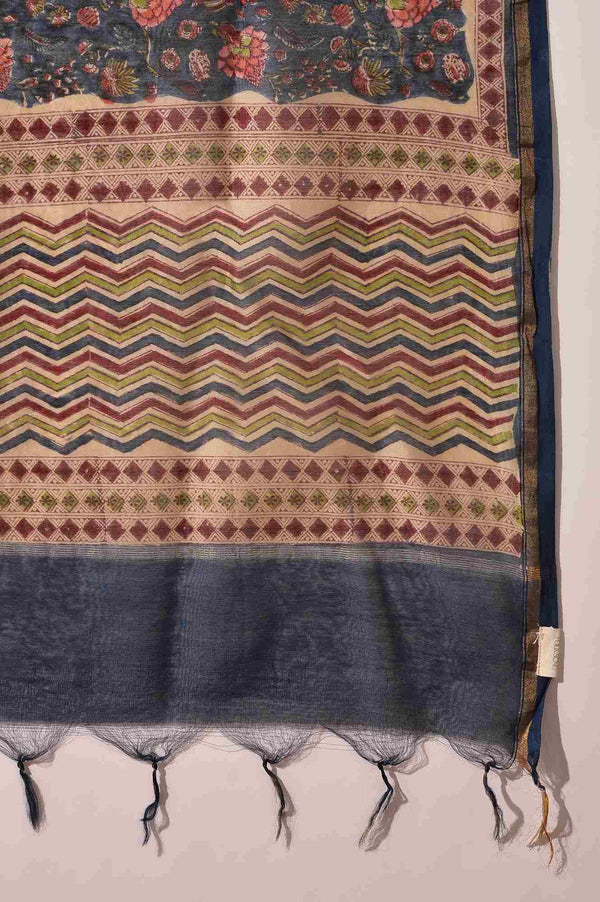 Blue Hand Block Printed Cotton Silk Drape