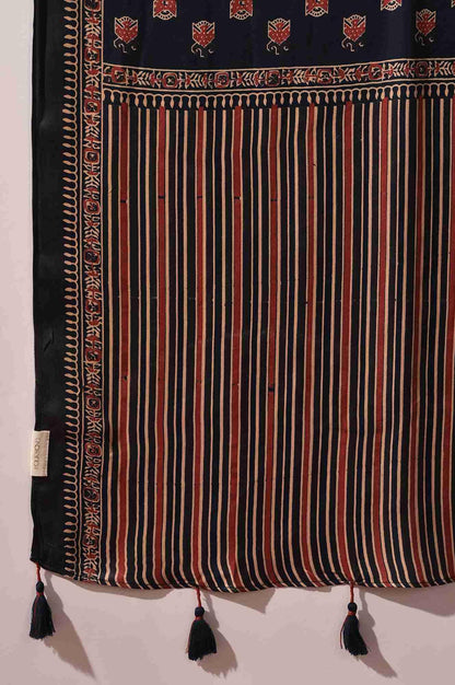 Blue Modal Satin Ajrakh Printed Drape - wforwoman