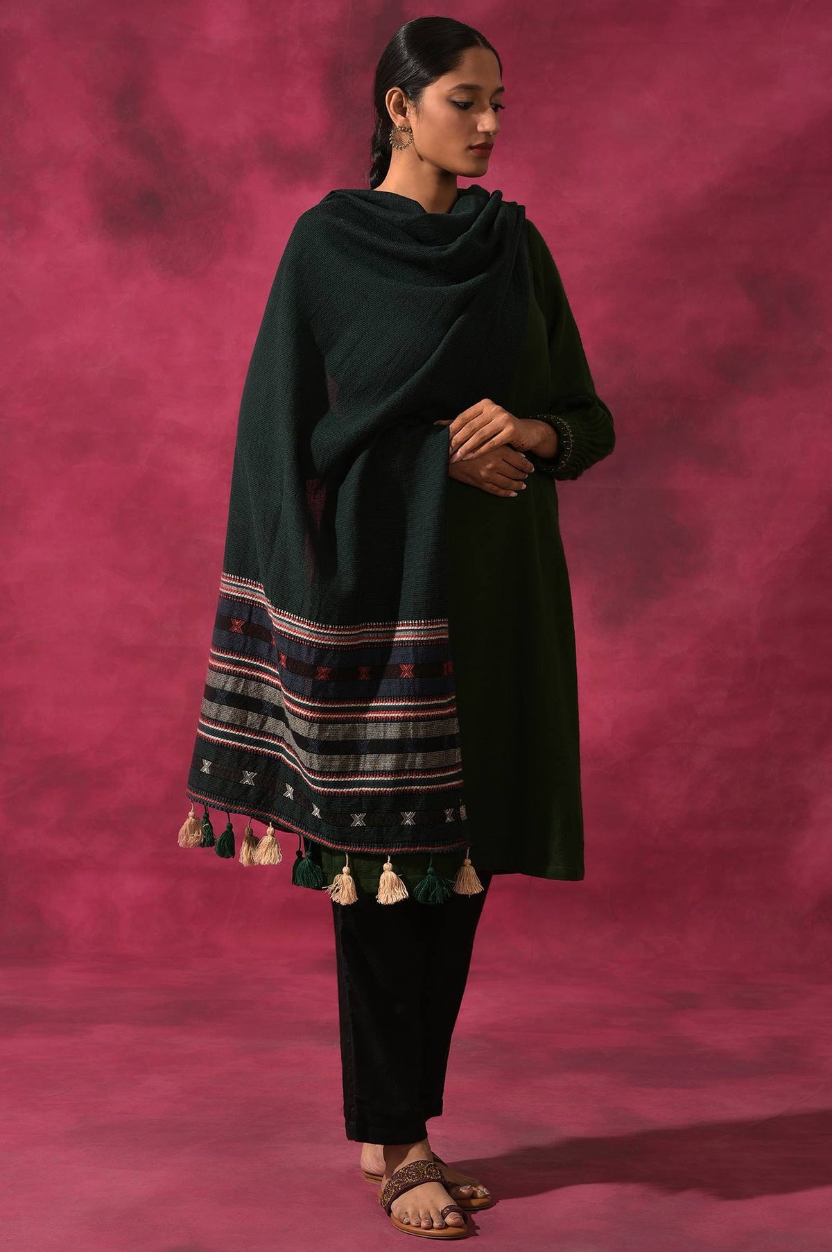 Green Yarn Dyed Woollen Shawl - FS