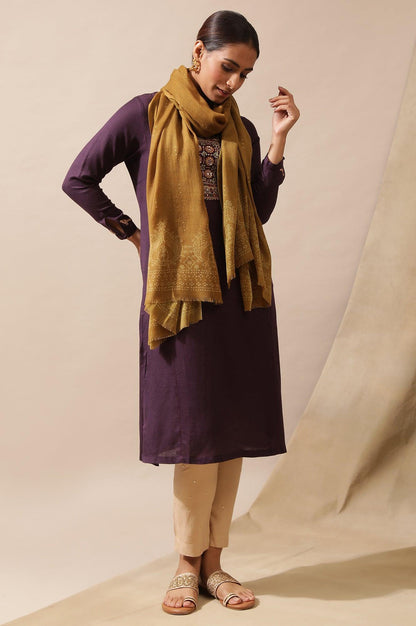 Dark Yellow Woollen Printed Shawl - wforwoman