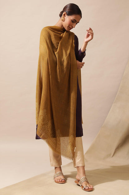 Dark Yellow Woollen Printed Shawl - wforwoman