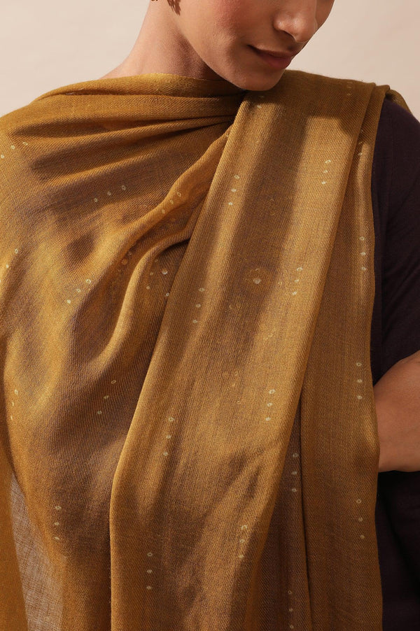 Dark Yellow Woollen Printed Shawl