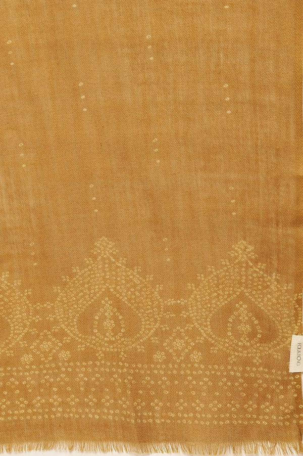 Dark Yellow Woollen Printed Shawl