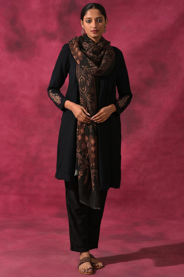 Dark Red Woollen Printed Shawl