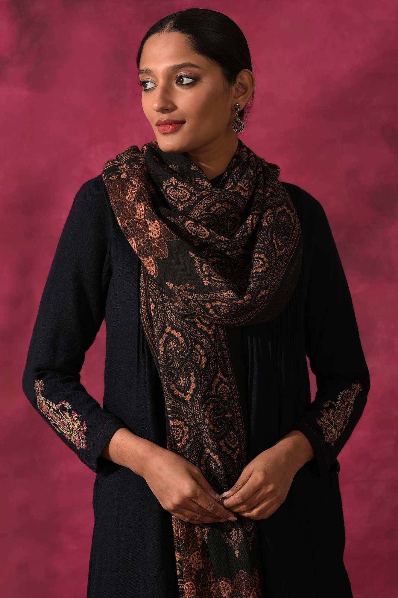 Dark Red Woollen Printed Shawl - wforwoman