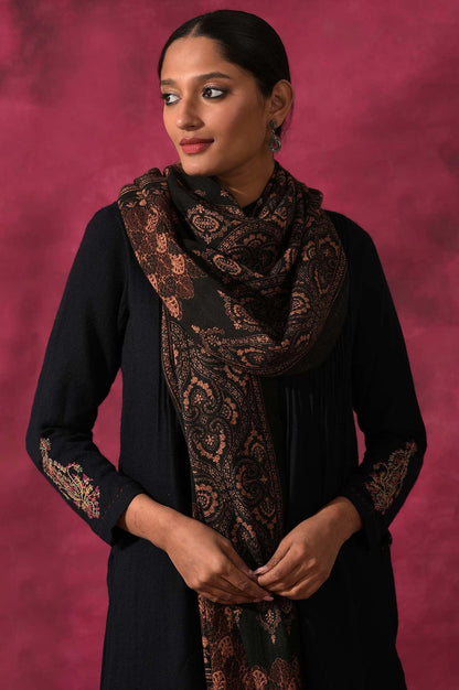 Dark Red Woollen Printed Shawl - wforwoman