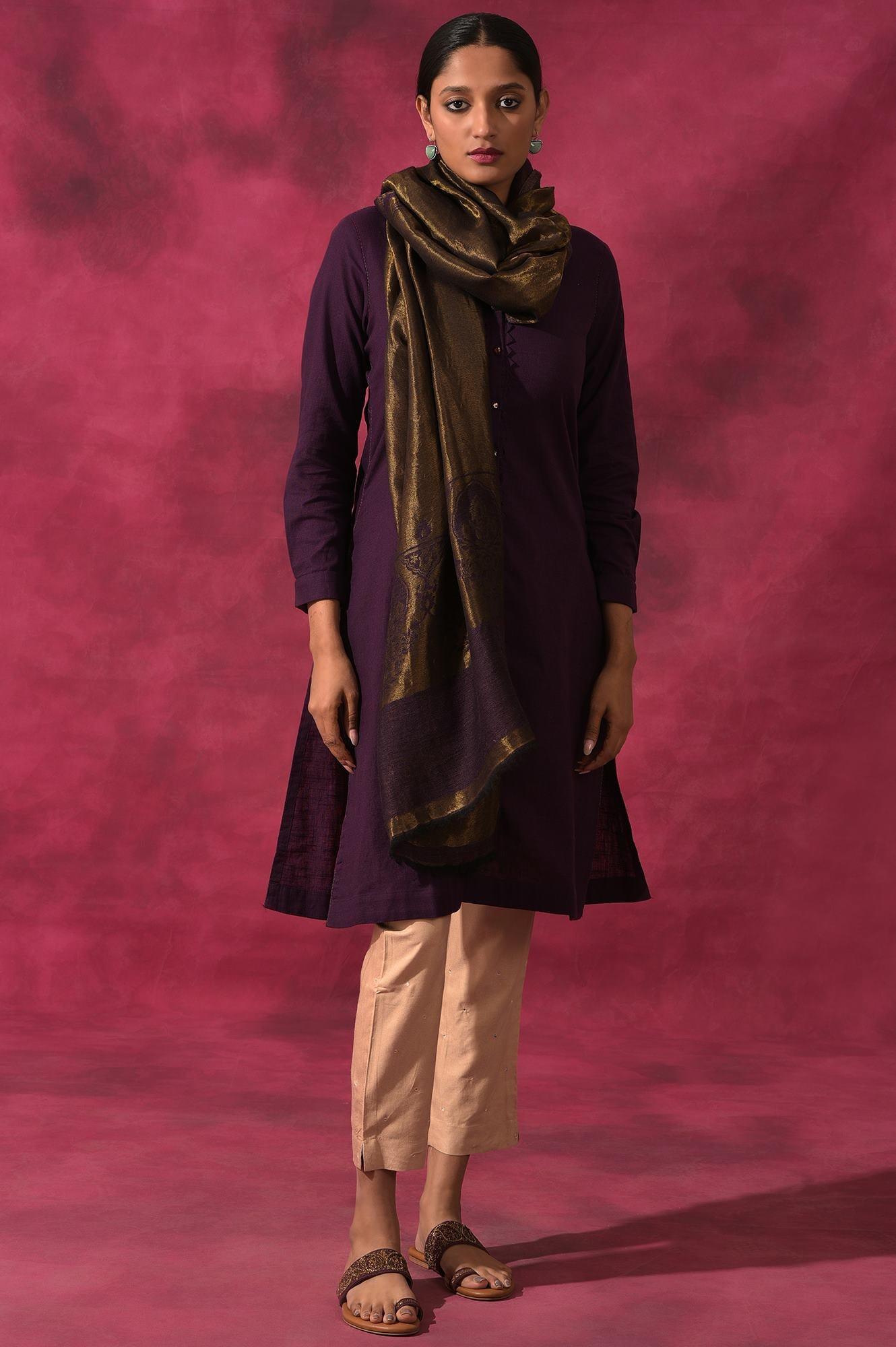 Purple Wool Blend Shawl - wforwoman