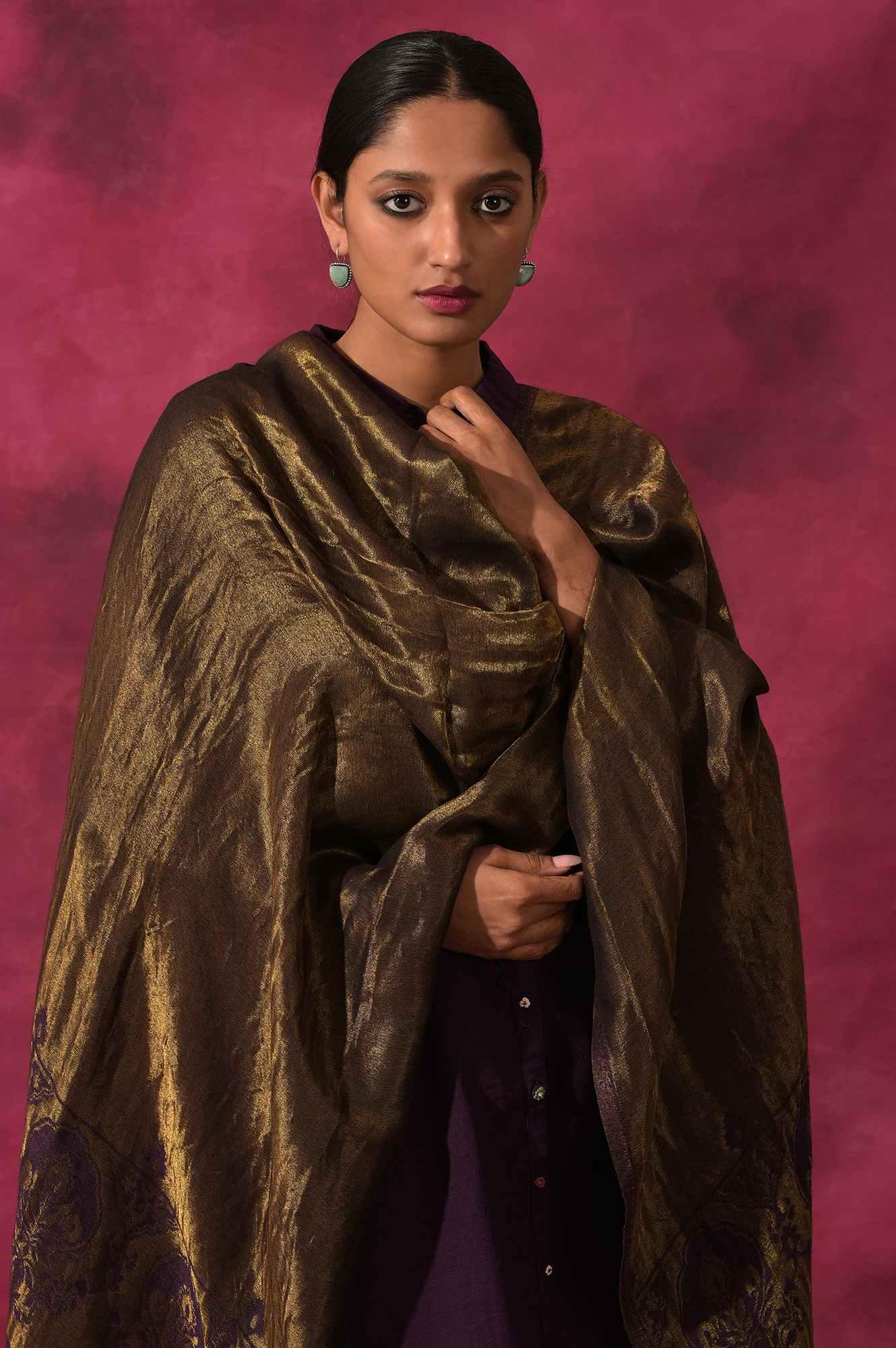 Purple Wool Blend Shawl - wforwoman