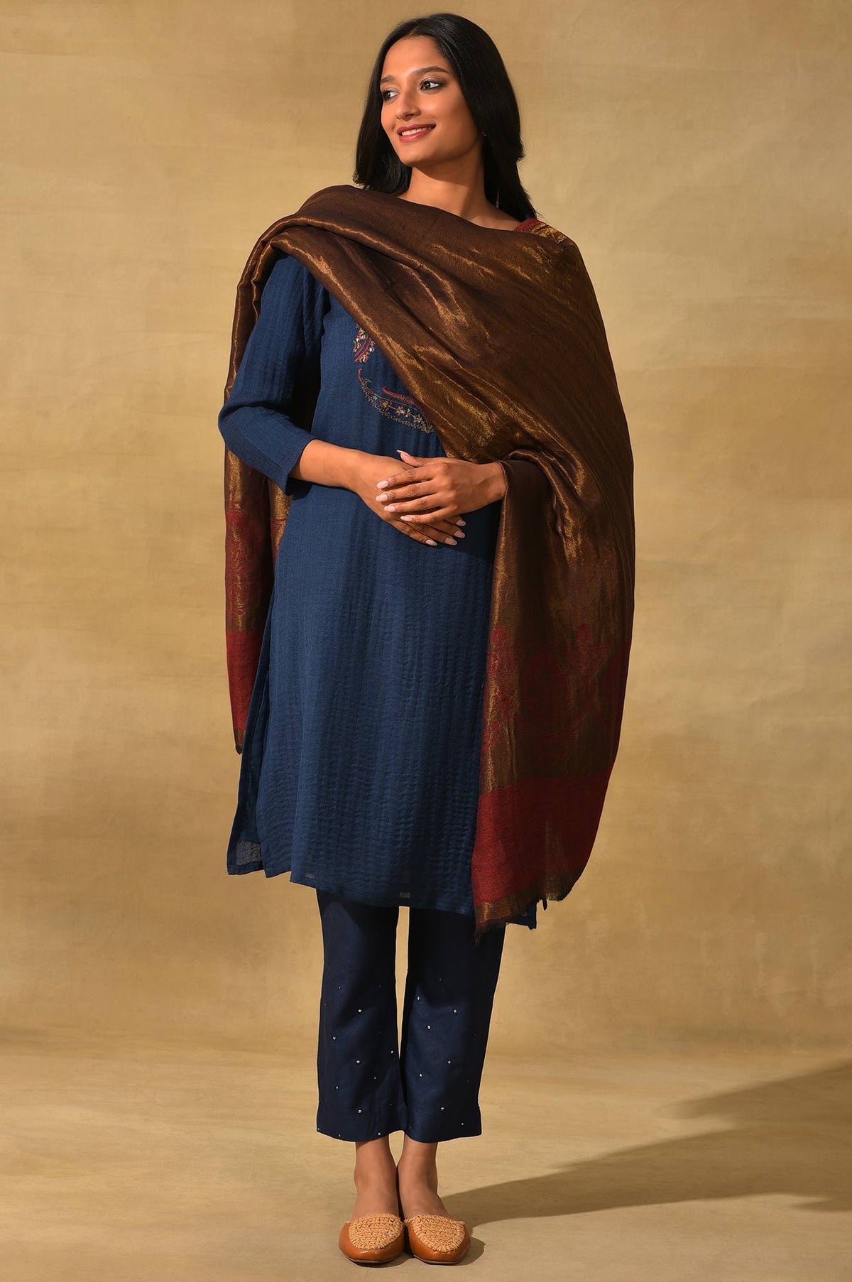 Red Yarn Dyed Woollen Shawl - FS