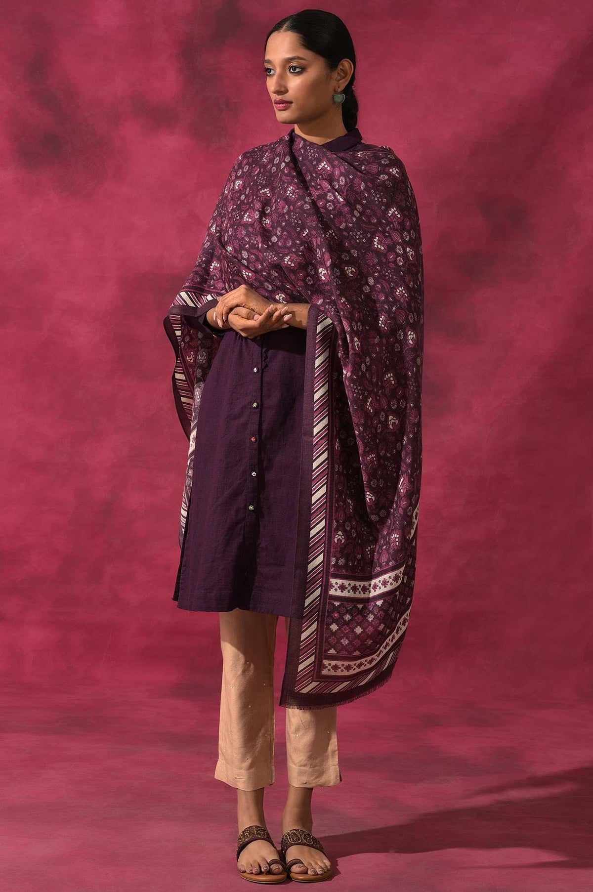 Brown Printed Woollen Shawl - FS