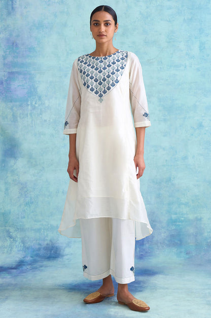 Ecru Embroidered Cotton Silk kurta