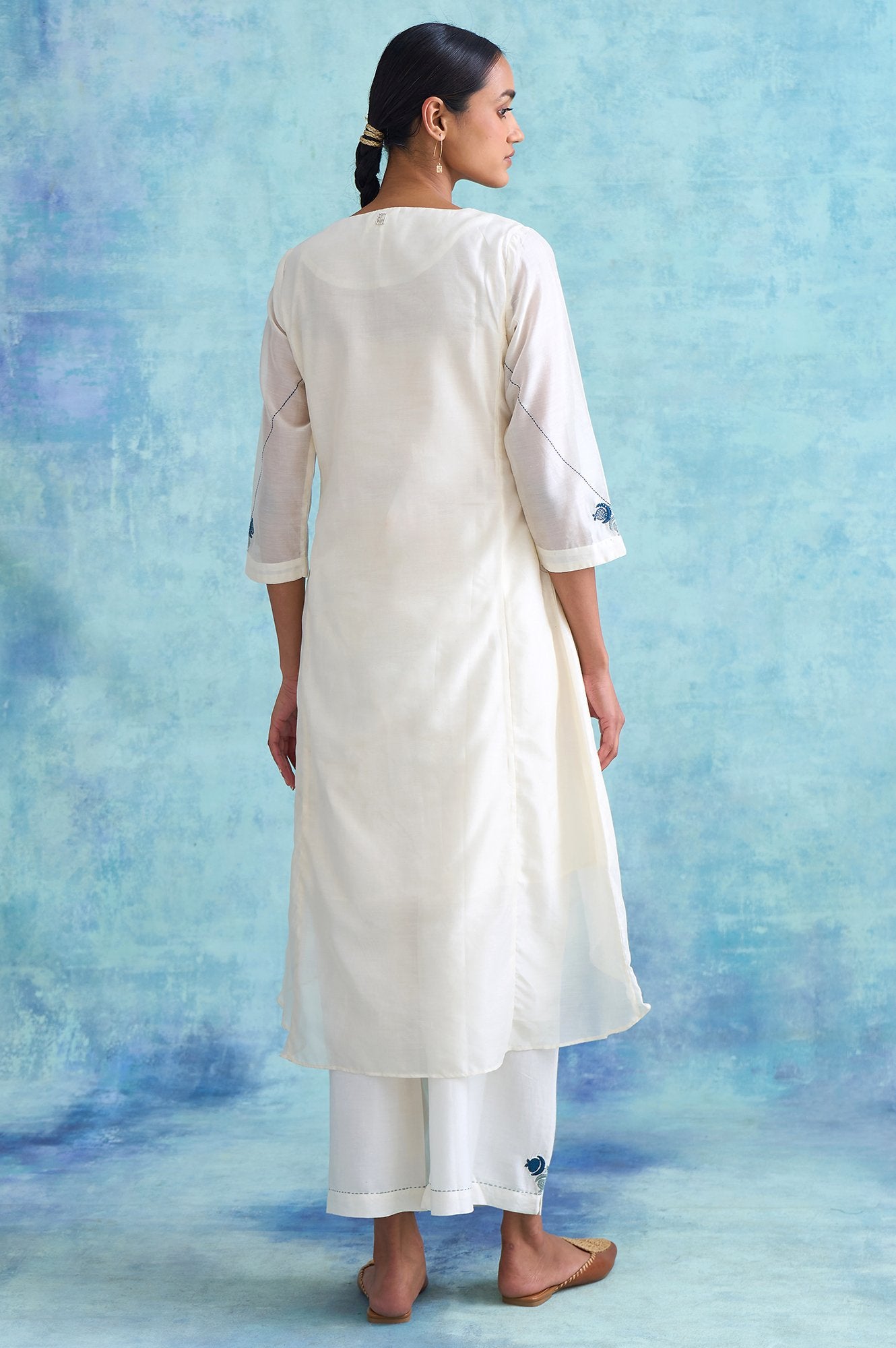 Ecru Embroidered Cotton Silk kurta