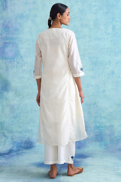 Ecru Embroidered Cotton Silk kurta