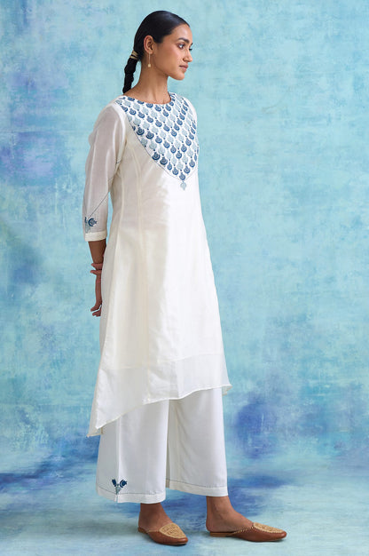 Ecru Embroidered Cotton Silk kurta