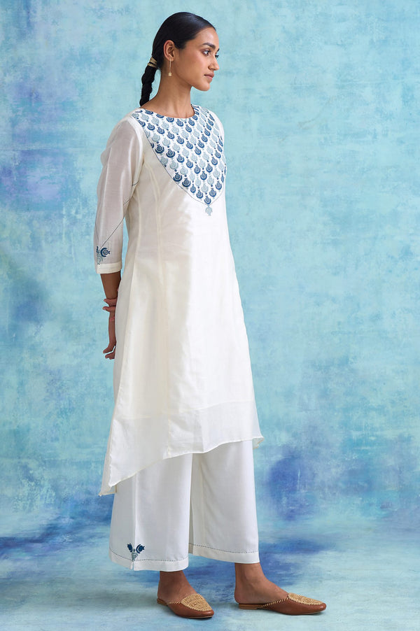 Ecru Embroidered Cotton Silk kurta